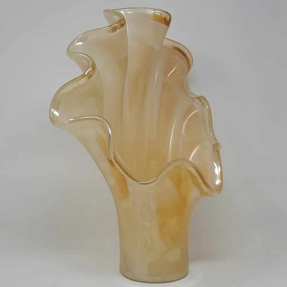 Vintage Murano Art Glass Vase Peach Pearl Clam Shell 17